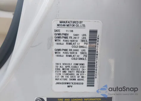 2007 Infiniti Fx35 из США, поврежденный, VIN JNRAS08W67X206559